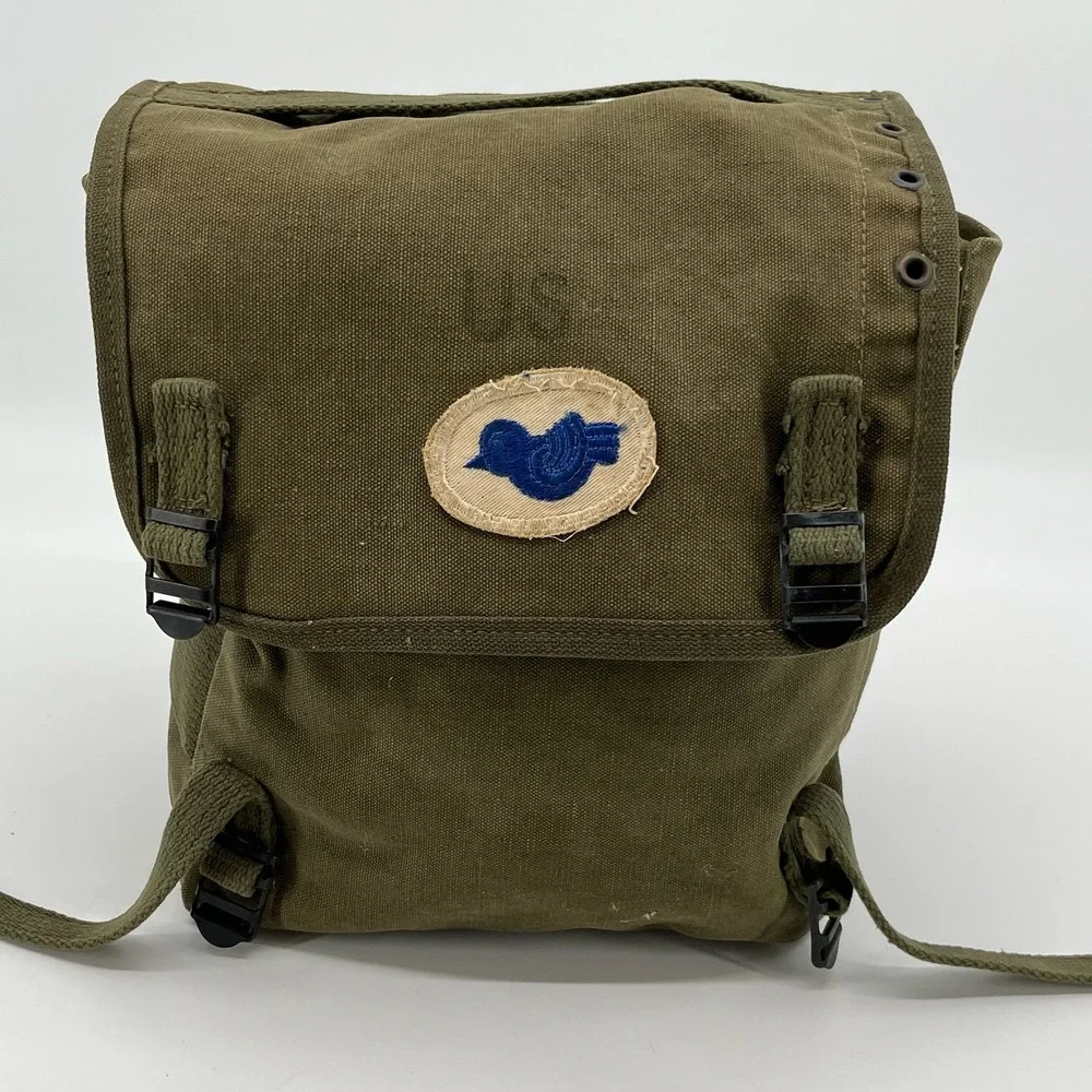 Vtg US Army M1945 Combat Field Pack WWII Korean War OD Canvas Military Bag